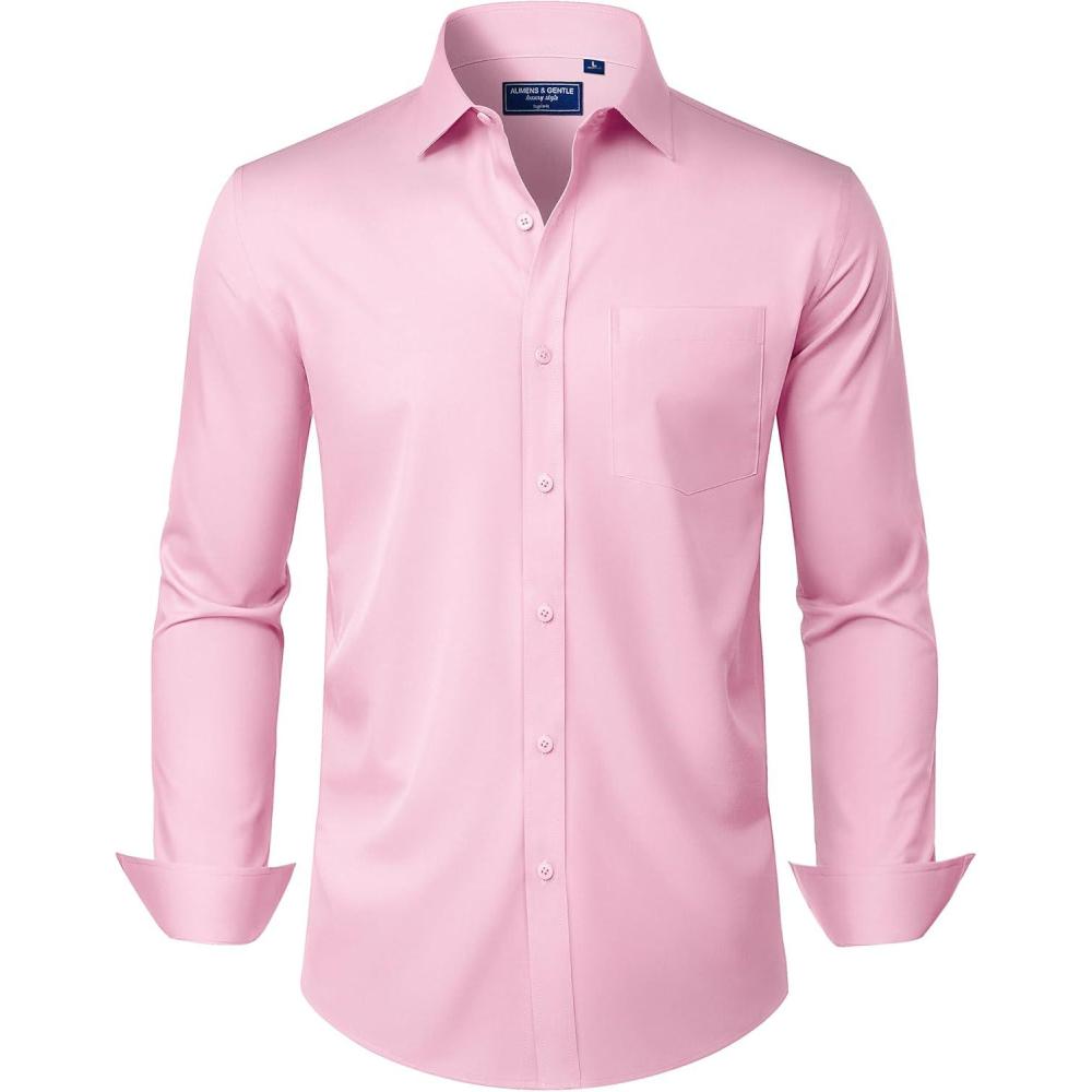 imageAlimens amp Gentle Mens Dress Shirts Long Sleeve Wrinkle Free Stretch Business Casual Button Down ShirtsPink