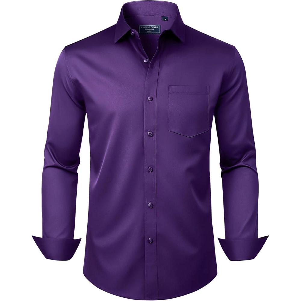 imageAlimens amp Gentle Mens Dress Shirts Long Sleeve Wrinkle Free Stretch Business Casual Button Down ShirtsPurple