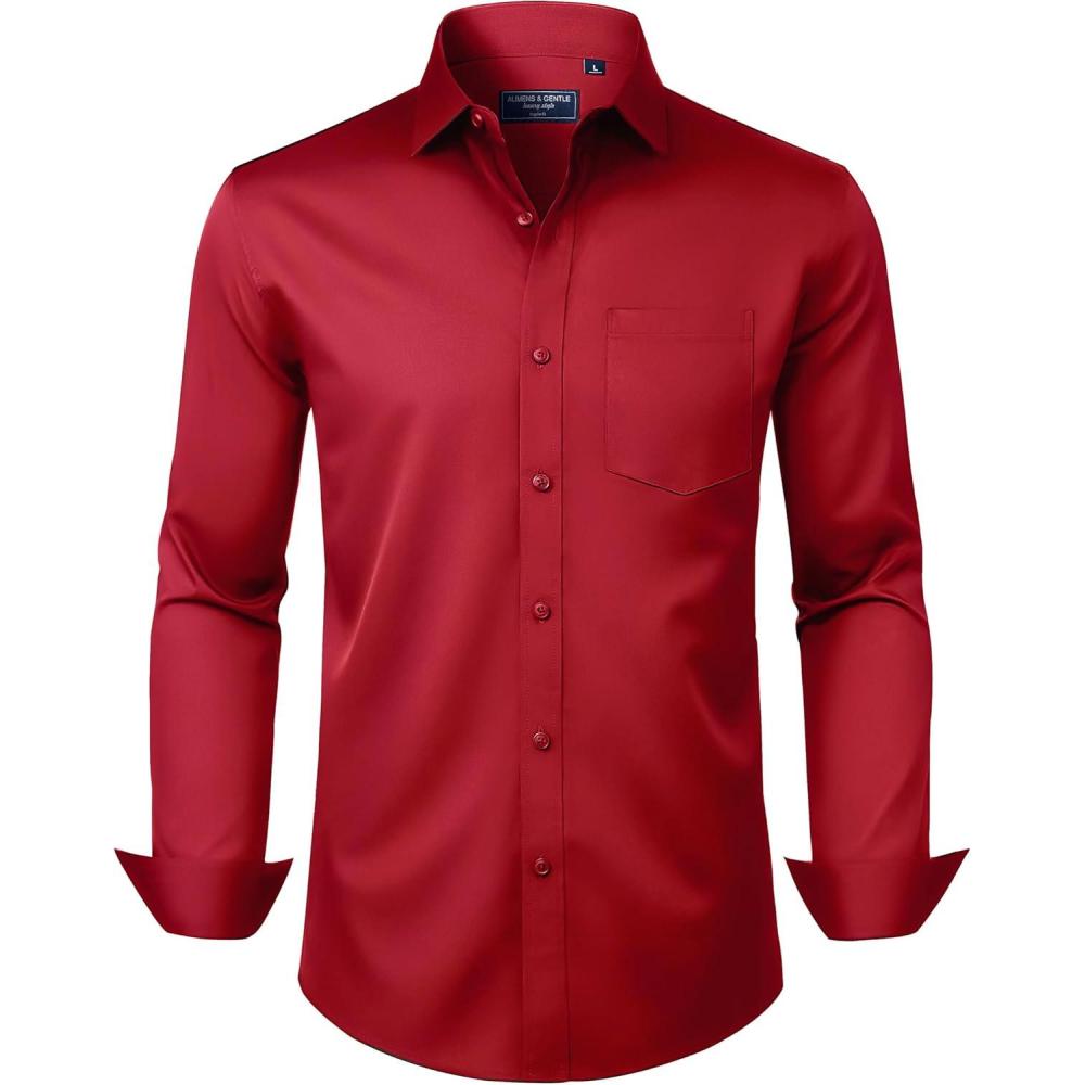 imageAlimens amp Gentle Mens Dress Shirts Long Sleeve Wrinkle Free Stretch Business Casual Button Down ShirtsRed