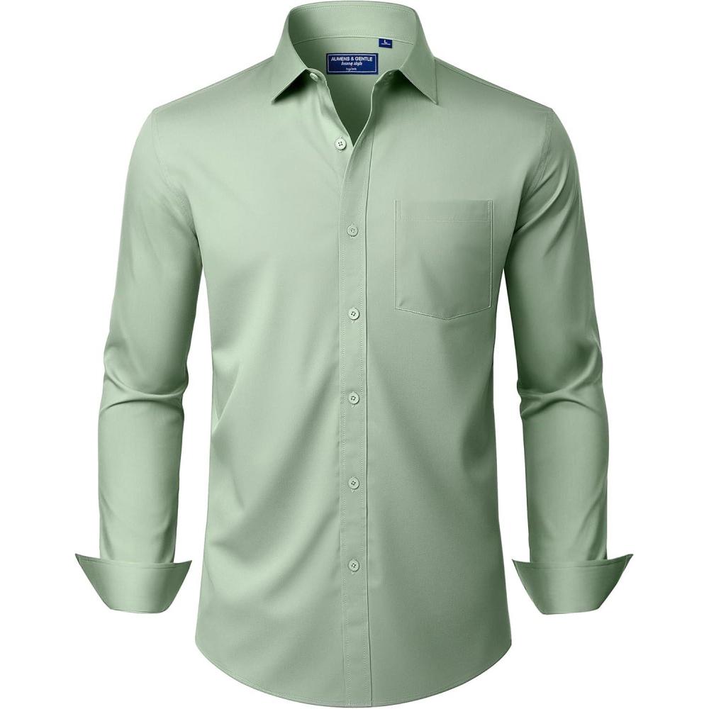 imageAlimens amp Gentle Mens Dress Shirts Long Sleeve Wrinkle Free Stretch Business Casual Button Down ShirtsSage Green