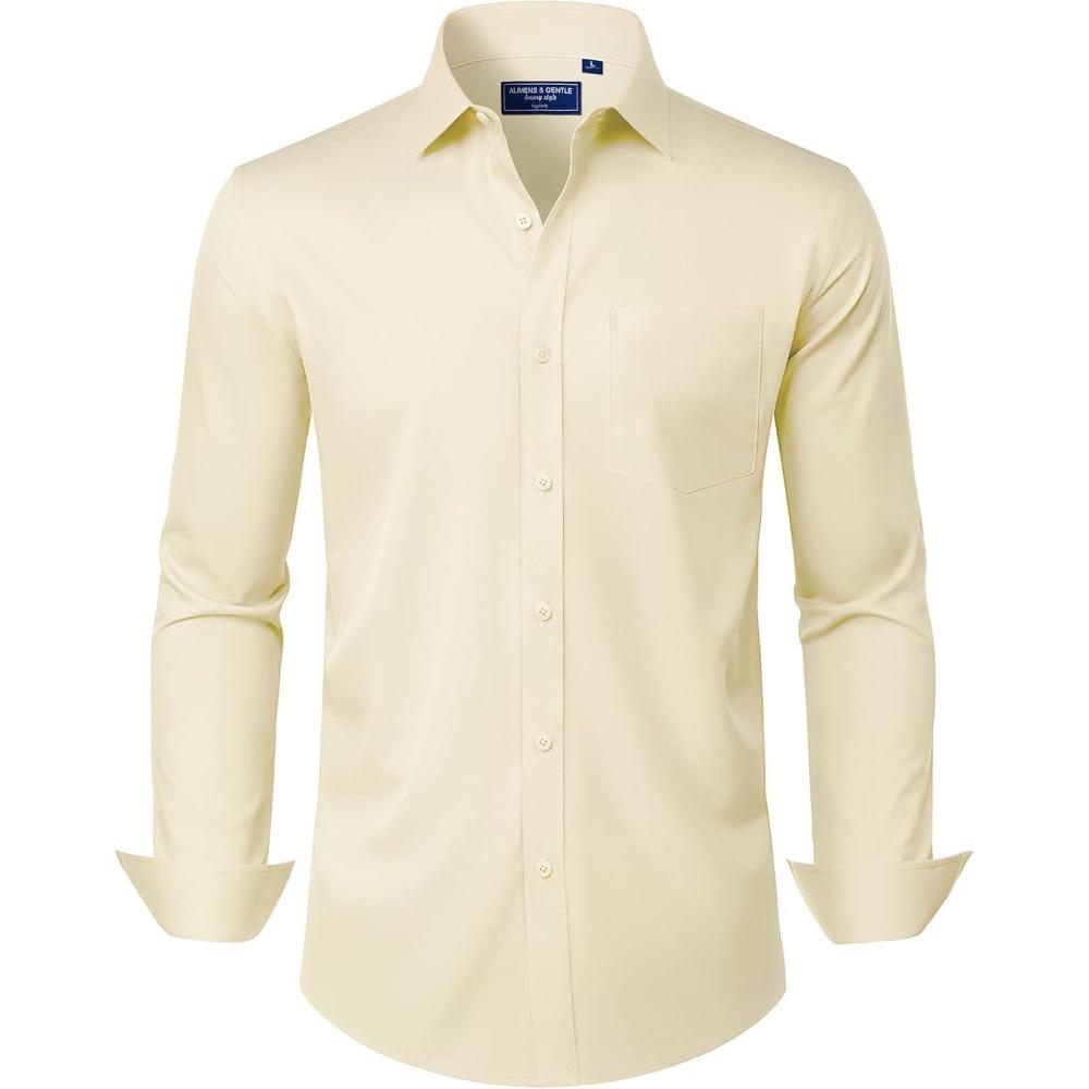 imageAlimens amp Gentle Mens Dress Shirts Long Sleeve Wrinkle Free Stretch Business Casual Button Down ShirtsYellow