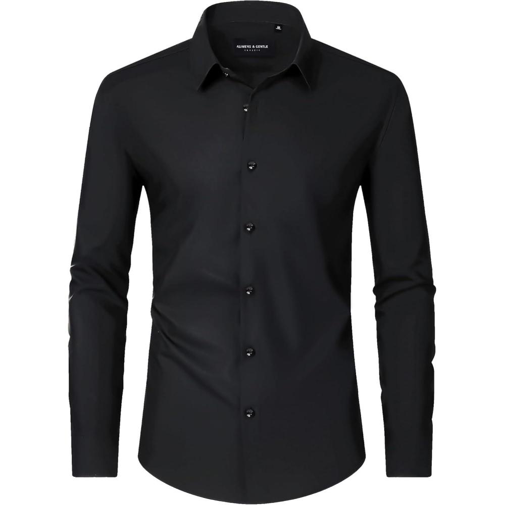 imageAlimens amp Gentle Mens Dress Shirts Long Sleeve Wrinkle Free Stretch Business Casual Wedding Button Down ShirtBlack