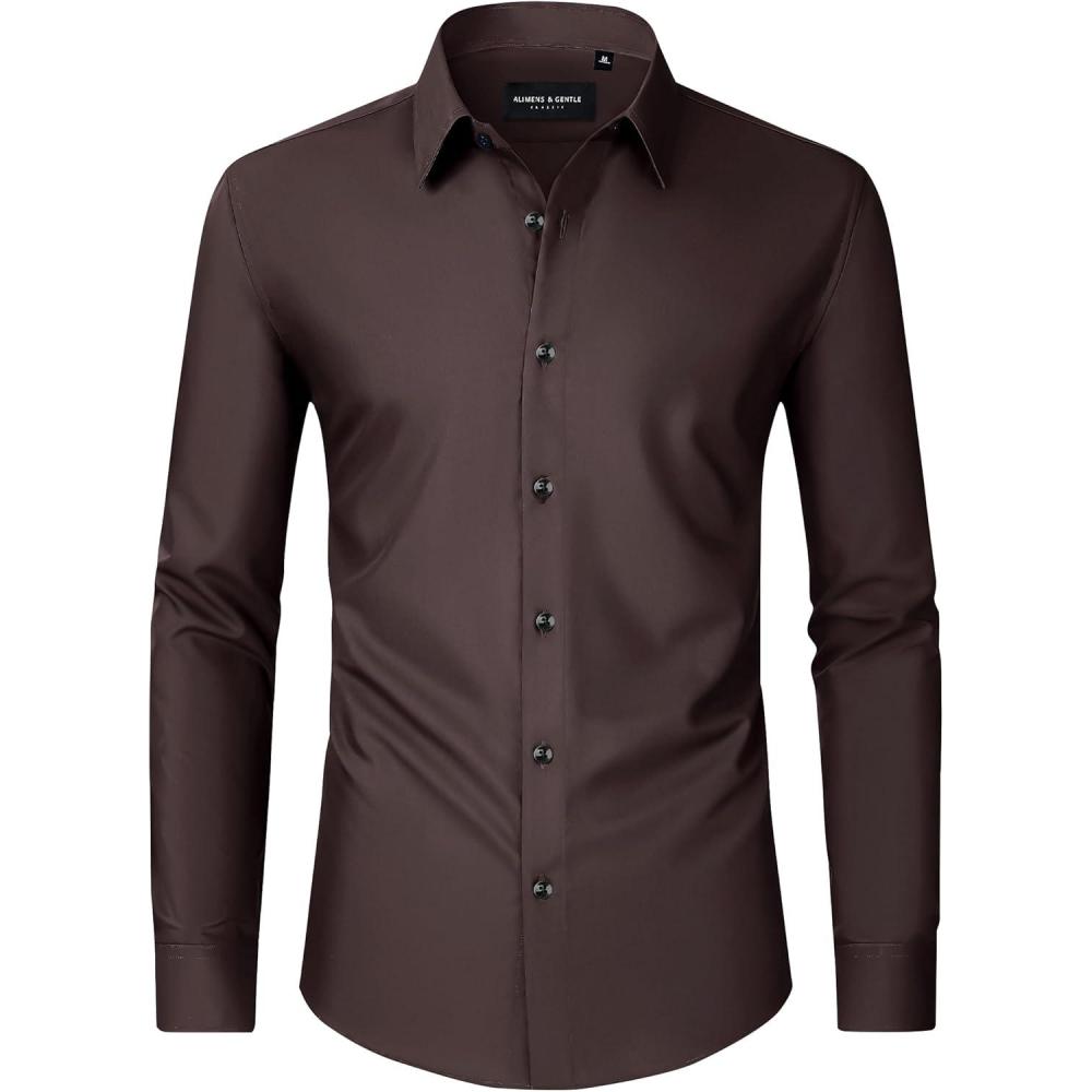 imageAlimens amp Gentle Mens Dress Shirts Long Sleeve Wrinkle Free Stretch Business Casual Wedding Button Down ShirtBrown
