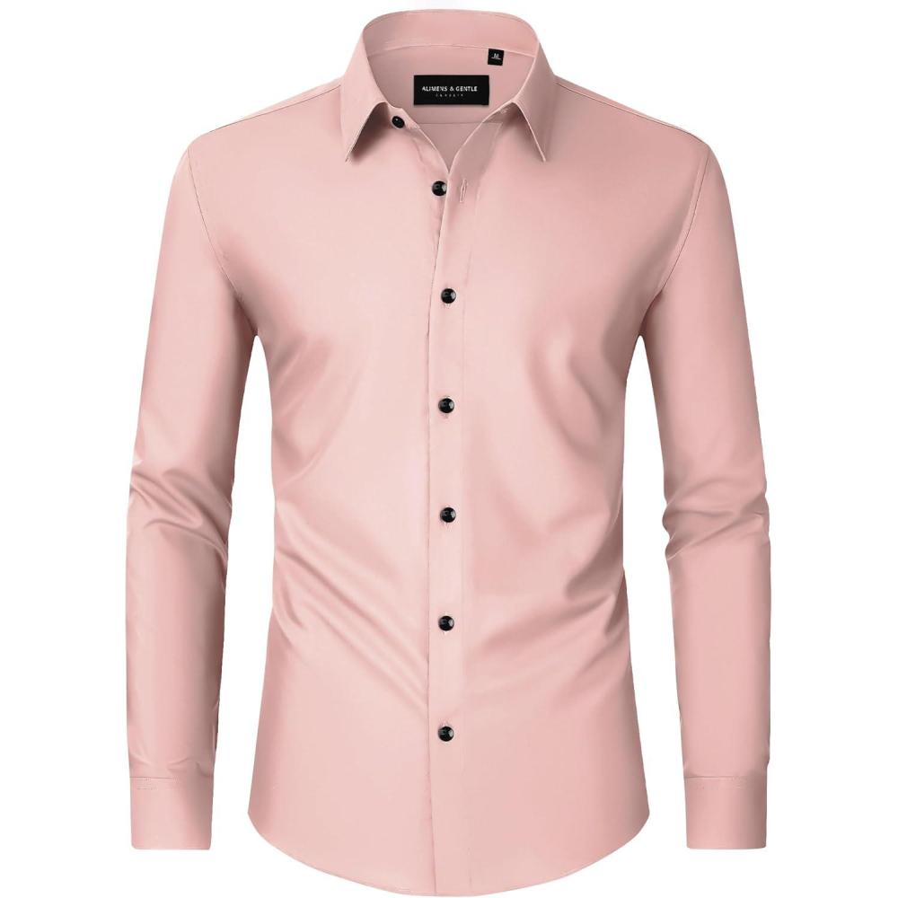 imageAlimens amp Gentle Mens Dress Shirts Long Sleeve Wrinkle Free Stretch Business Casual Wedding Button Down ShirtCoral