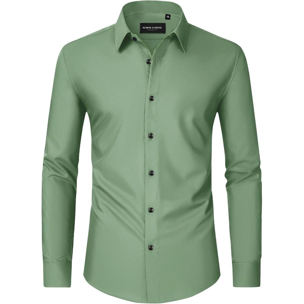 imageAlimens amp Gentle Mens Dress Shirts Long Sleeve Wrinkle Free Stretch Business Casual Wedding Button Down ShirtGrayish Green