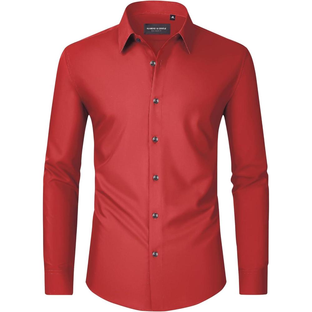 imageAlimens amp Gentle Mens Dress Shirts Long Sleeve Wrinkle Free Stretch Business Casual Wedding Button Down ShirtRed
