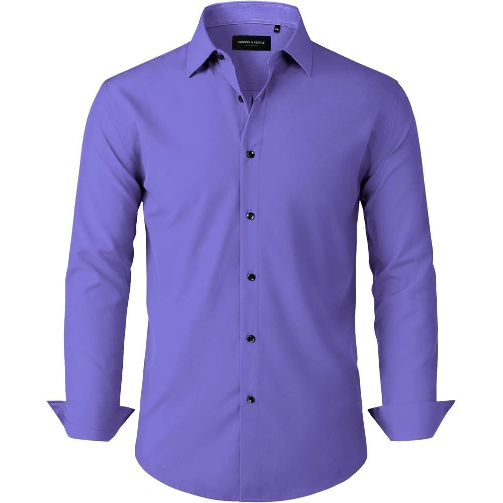 imageAlimens amp Gentle Mens Dress Shirts Stretch Long Sleeve Formal Business Wedding Button Down Shirt Wrinkle FreeDark Purple
