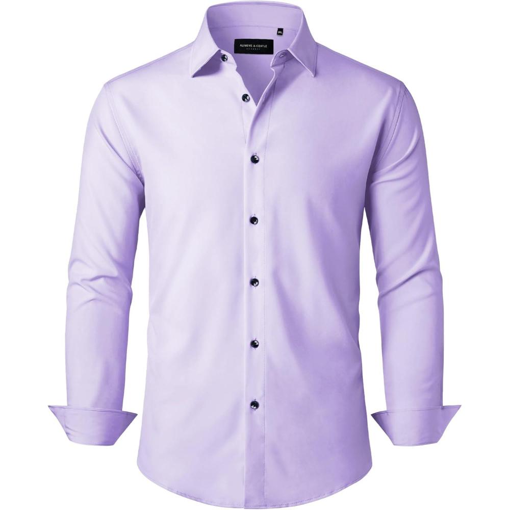 imageAlimens amp Gentle Mens Dress Shirts Stretch Long Sleeve Formal Business Wedding Button Down Shirt Wrinkle FreeLavender Purple