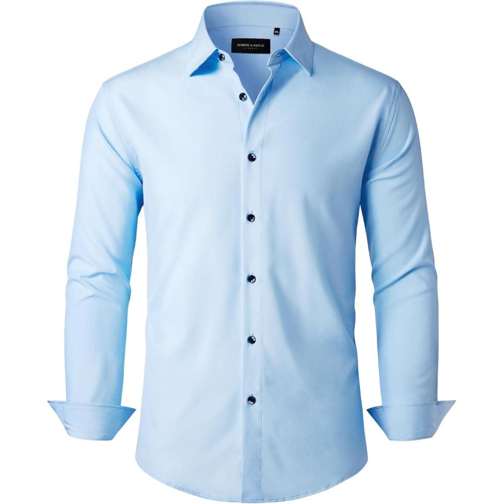 imageAlimens amp Gentle Mens Dress Shirts Stretch Long Sleeve Formal Business Wedding Button Down Shirt Wrinkle FreeLight Blue