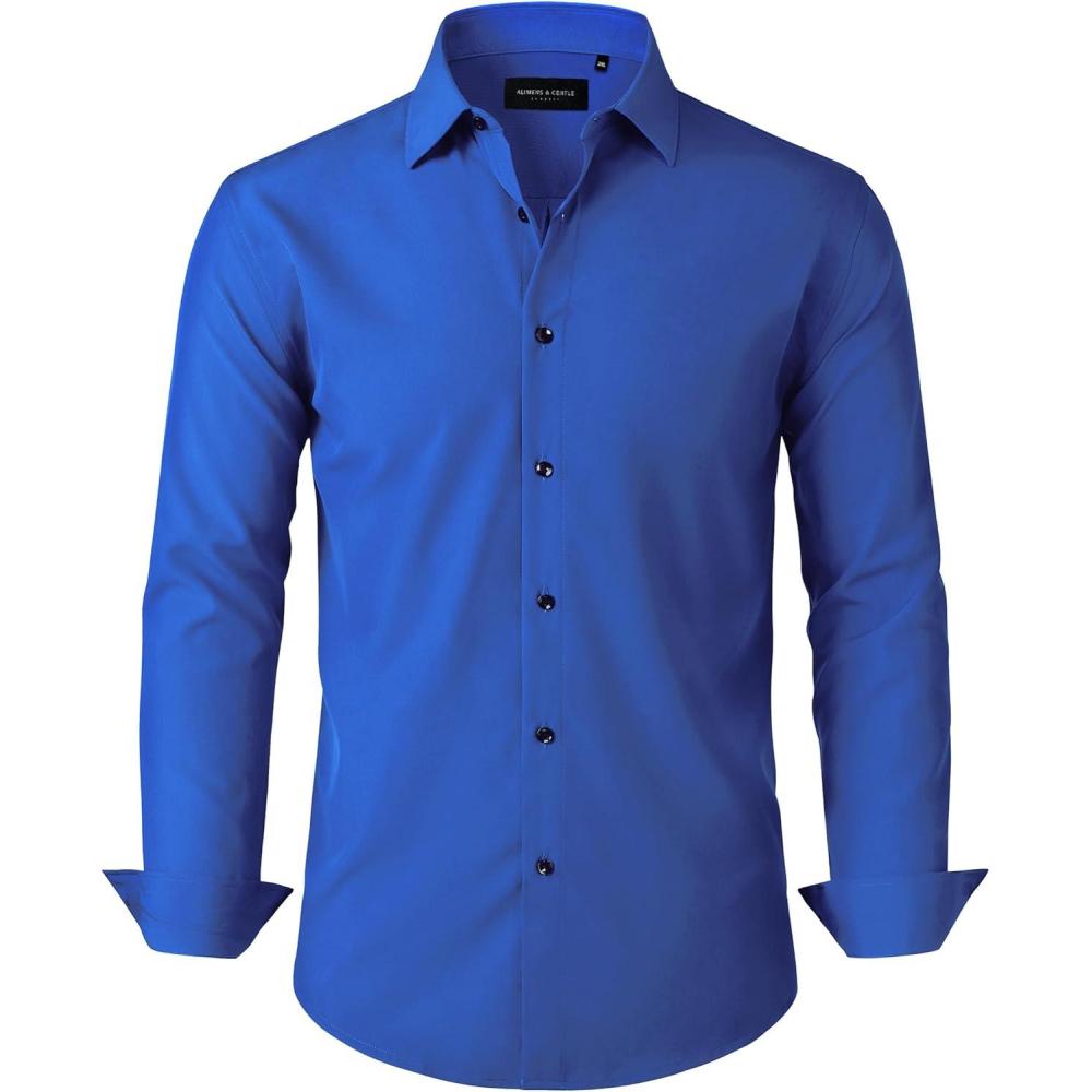 imageAlimens amp Gentle Mens Dress Shirts Stretch Long Sleeve Formal Business Wedding Button Down Shirt Wrinkle FreeRoyal Blue