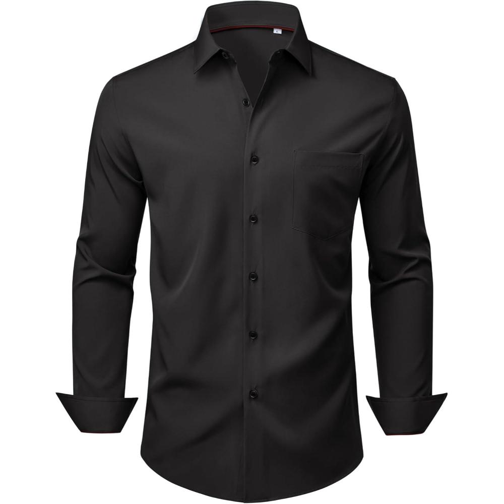 imageAlimens amp Gentle Mens Dress Shirts Stretch Long Sleeve Wrinkle Free Business Casual Button Down Shirt for WeddingBlack