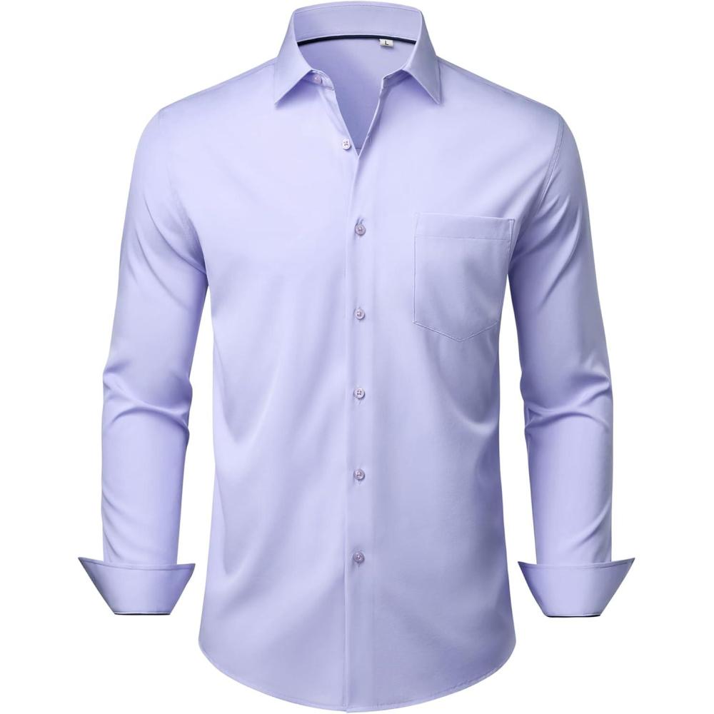 imageAlimens amp Gentle Mens Dress Shirts Stretch Long Sleeve Wrinkle Free Business Casual Button Down Shirt for WeddingLight Purple