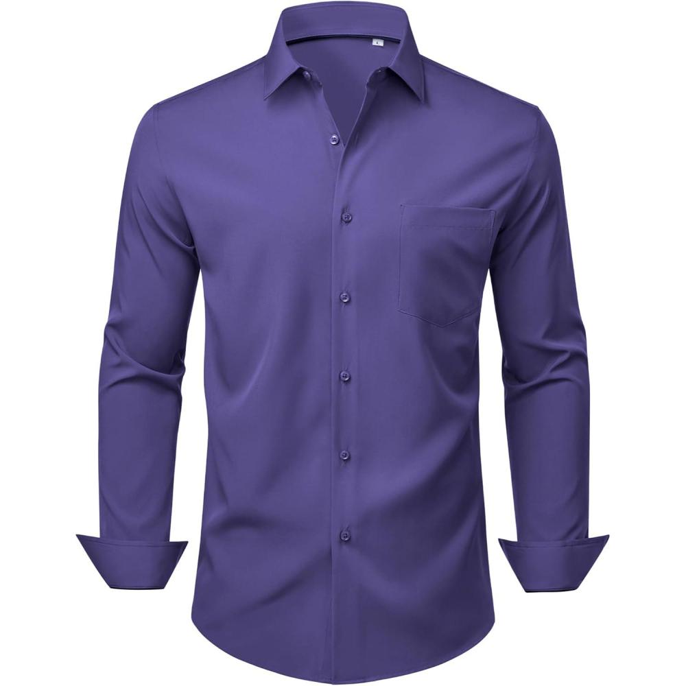 imageAlimens amp Gentle Mens Dress Shirts Stretch Long Sleeve Wrinkle Free Business Casual Button Down Shirt for WeddingPurple