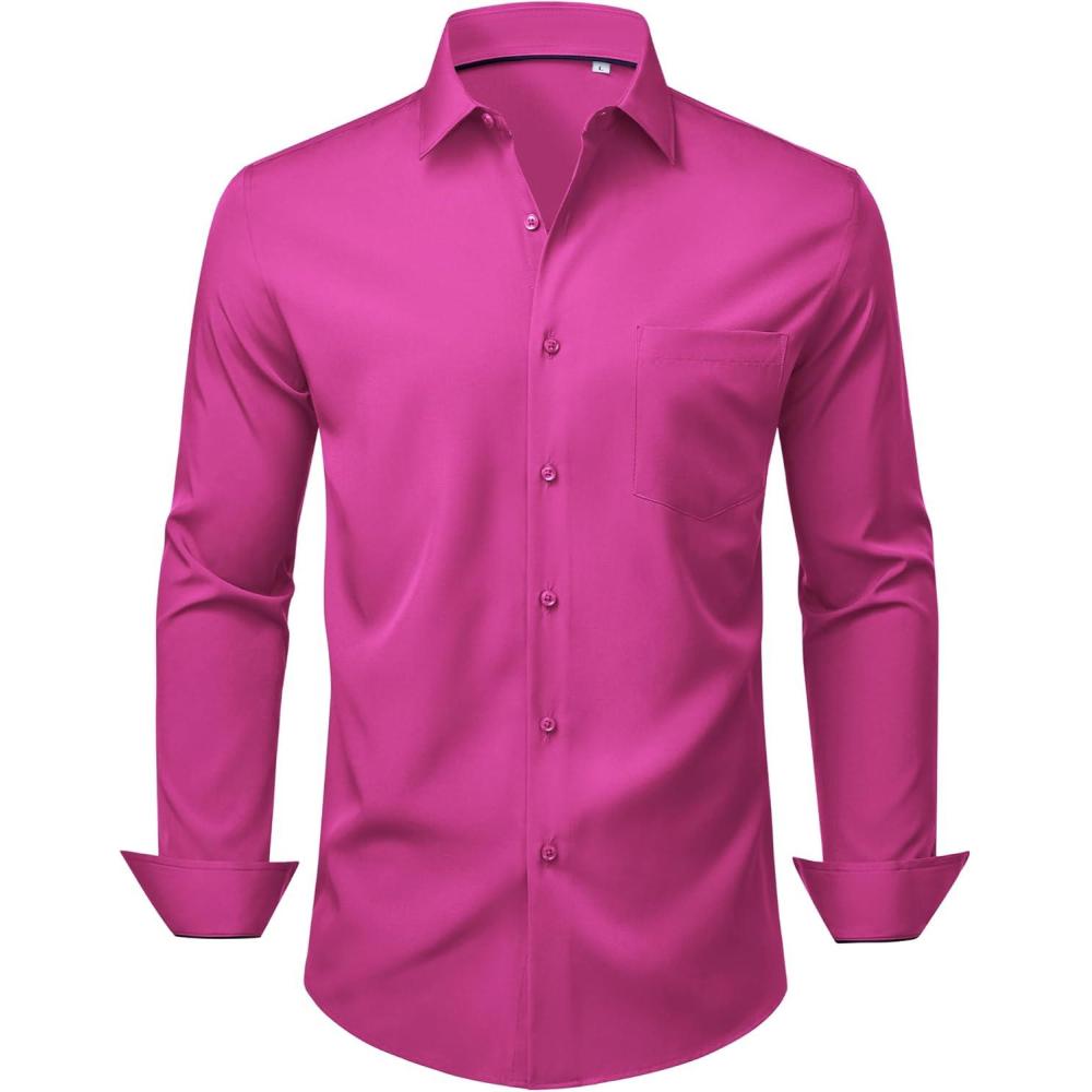 imageAlimens amp Gentle Mens Dress Shirts Stretch Long Sleeve Wrinkle Free Business Casual Button Down Shirt for WeddingRose Pink