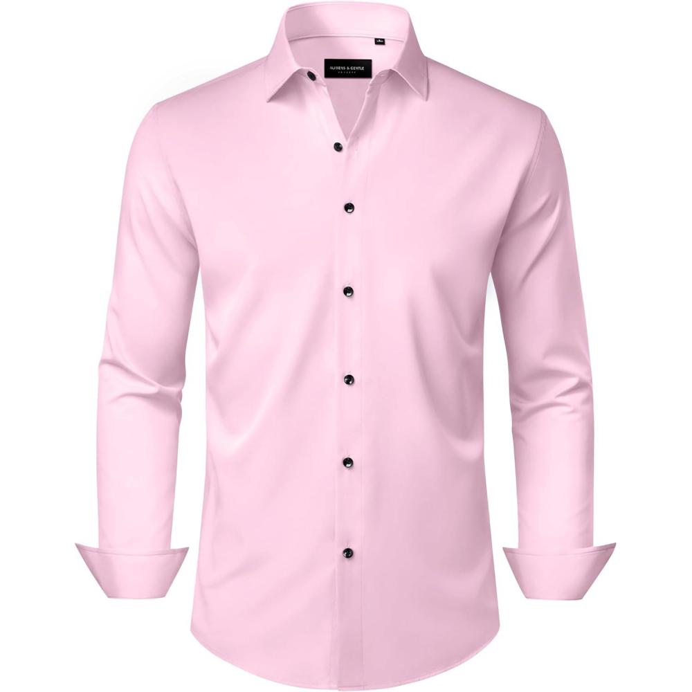 imageAlimens amp Gentle Mens Dress Shirts Wrinkle Free Stretch Solid Long Sleeve Button Down Shirt Wedding DatingPink