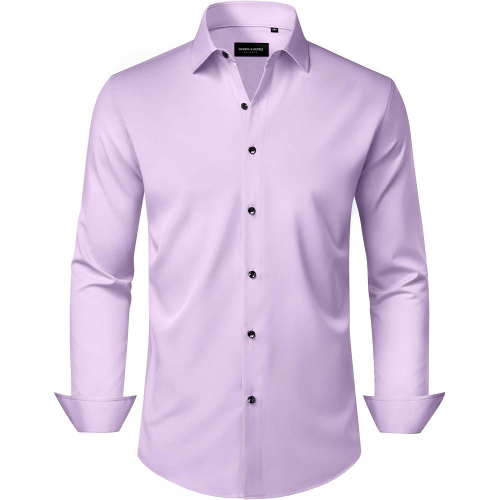 imageAlimens amp Gentle Mens Dress Shirts Wrinkle Free Stretch Solid Long Sleeve Button Down Shirt Wedding DatingPink Purple