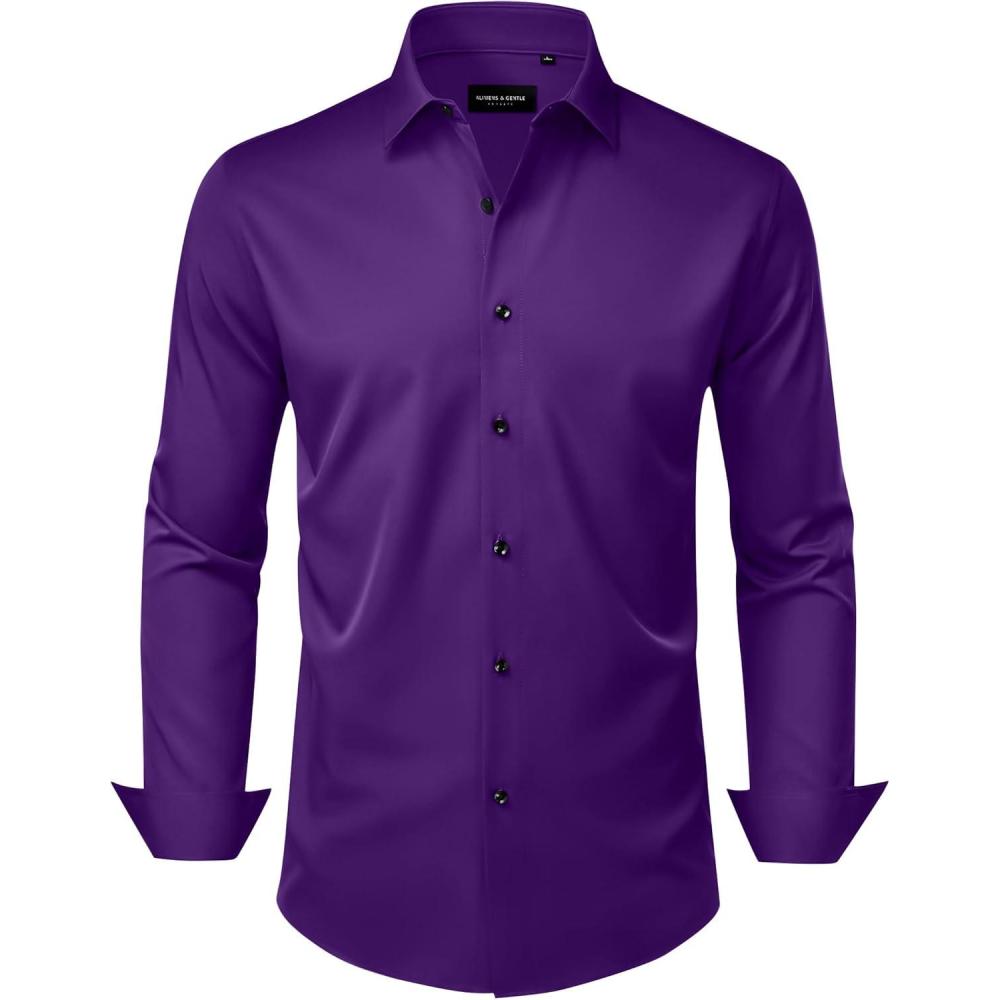 imageAlimens amp Gentle Mens Dress Shirts Wrinkle Free Stretch Solid Long Sleeve Button Down Shirt Wedding DatingPurple
