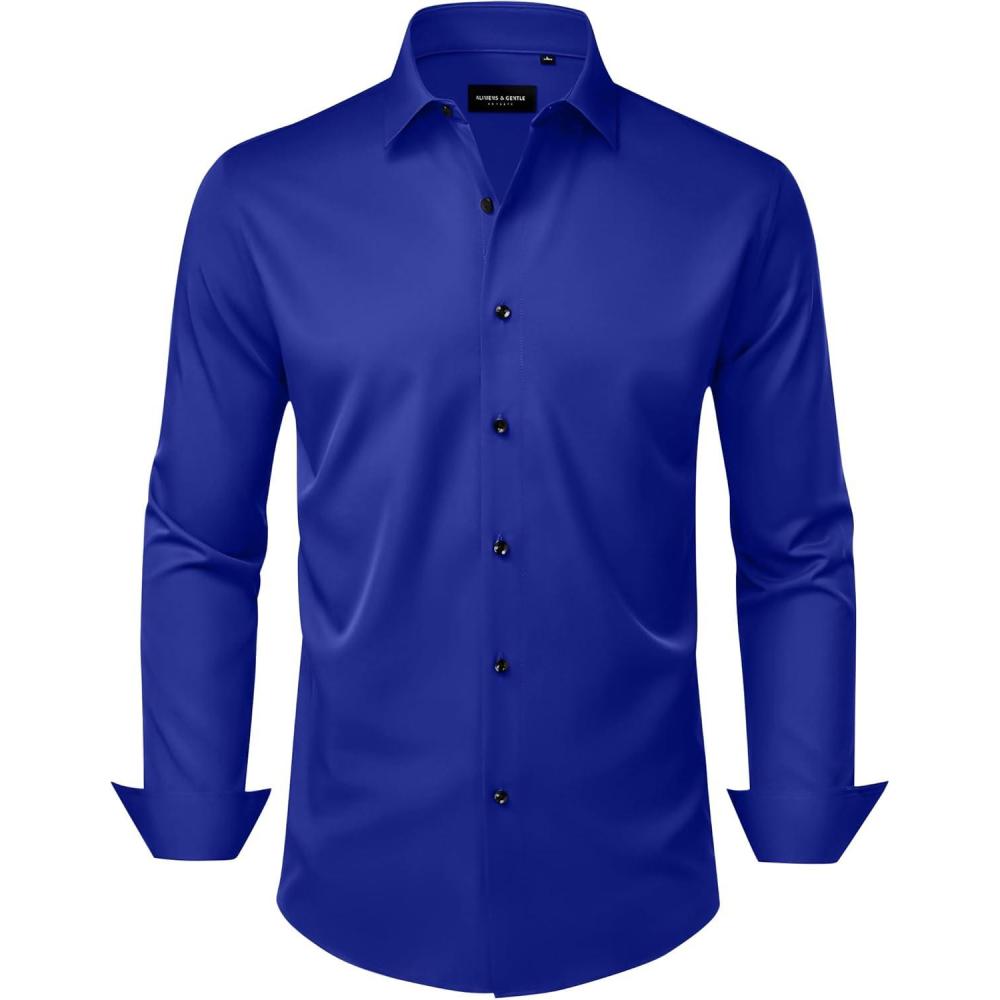 imageAlimens amp Gentle Mens Dress Shirts Wrinkle Free Stretch Solid Long Sleeve Button Down Shirt Wedding DatingRoyal Blue