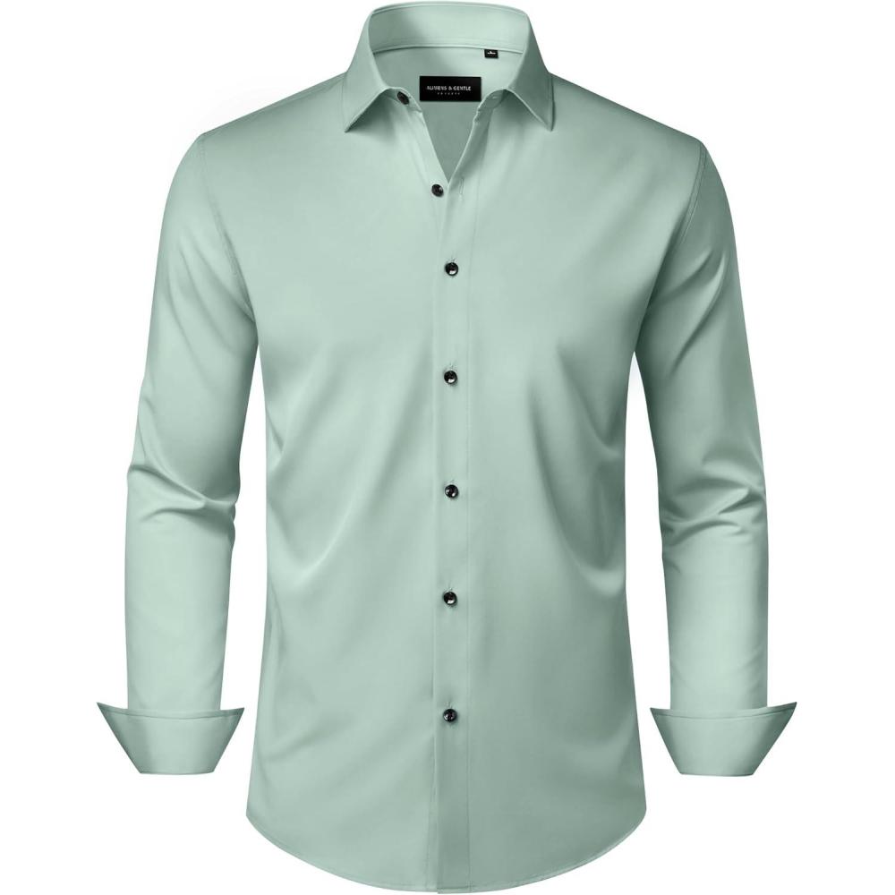 imageAlimens amp Gentle Mens Dress Shirts Wrinkle Free Stretch Solid Long Sleeve Button Down Shirt Wedding DatingTurquoise Green