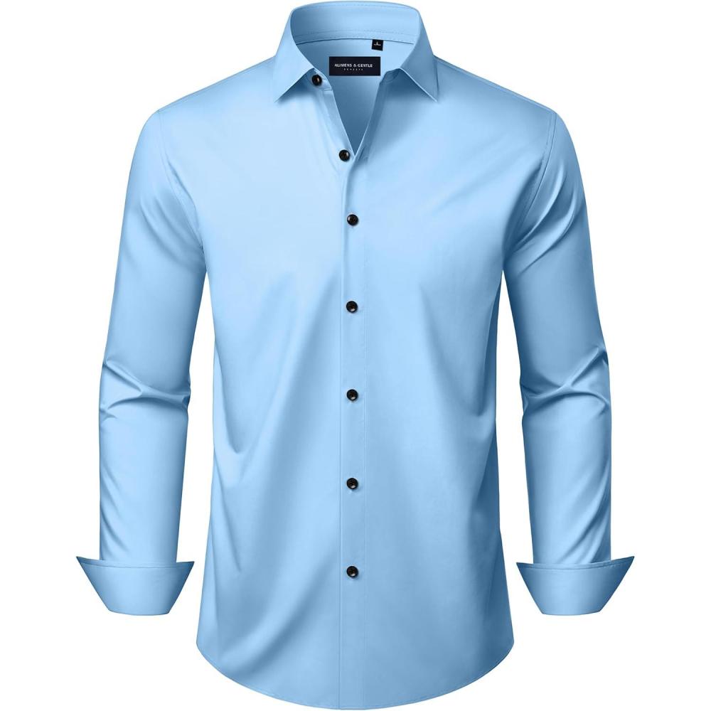 imageAlimens amp Gentle Mens Long Sleeve Dress Shirts Wrinkle Free Stretch Wedding Business Casual Button Down ShirtBlue