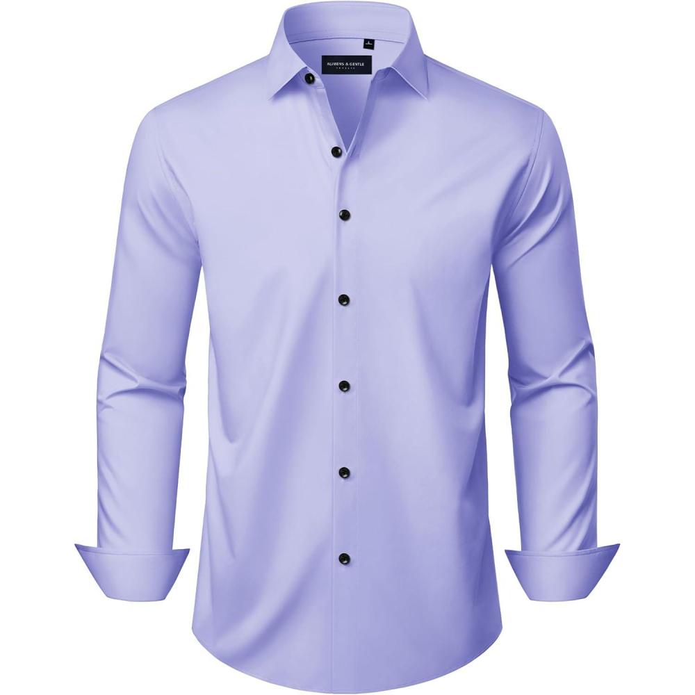 imageAlimens amp Gentle Mens Long Sleeve Dress Shirts Wrinkle Free Stretch Wedding Business Casual Button Down ShirtLavender
