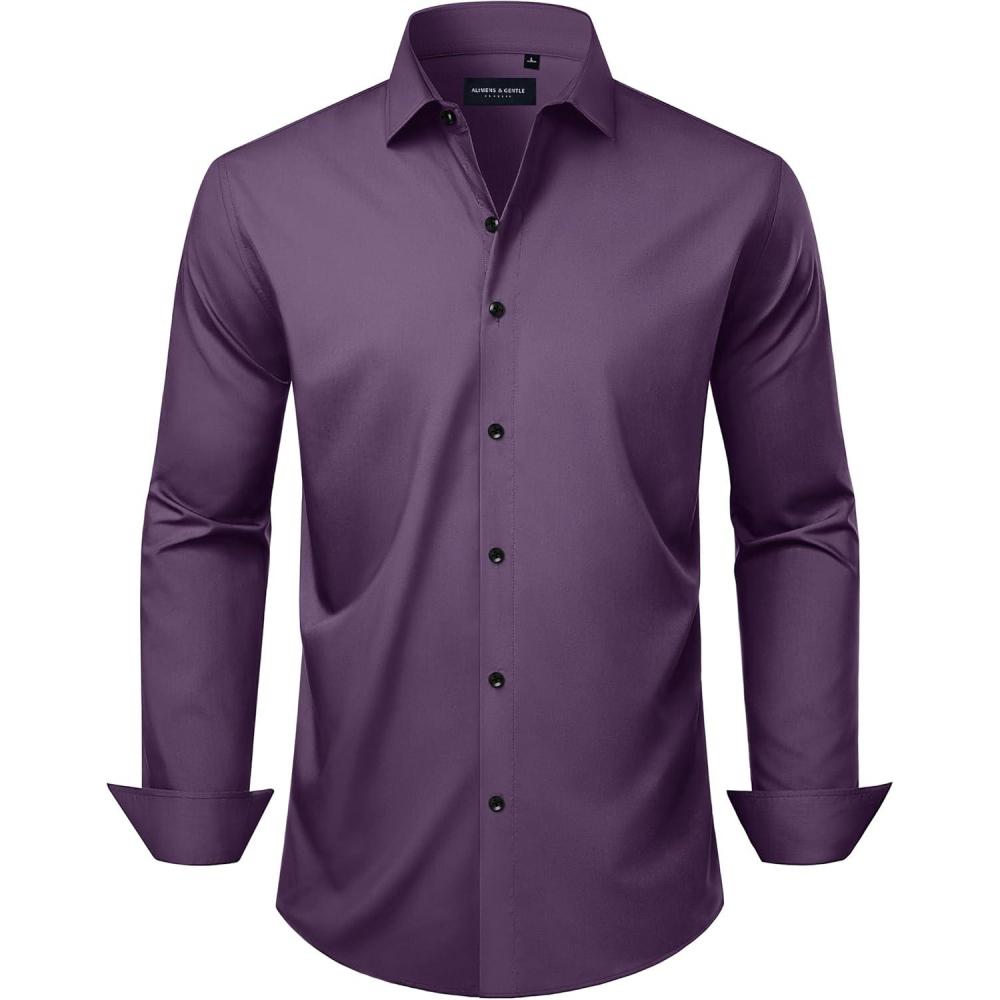 imageAlimens amp Gentle Mens Long Sleeve Dress Shirts Wrinkle Free Stretch Wedding Business Casual Button Down ShirtPurple