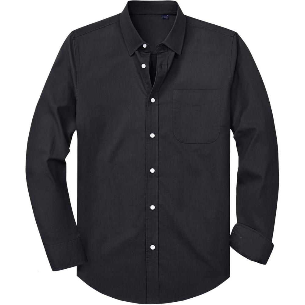 imageAlimens amp Gentle Mens Oxford Shirt Solid Stretch Dress Shirts Casual Business Long Sleeve Button Down Shirt with PocketBlack
