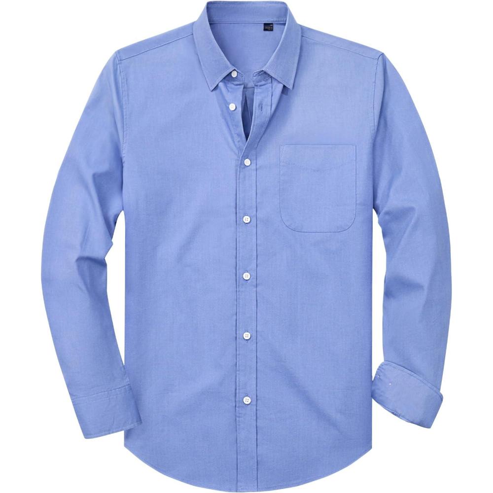imageAlimens amp Gentle Mens Oxford Shirt Solid Stretch Dress Shirts Casual Business Long Sleeve Button Down Shirt with PocketBlue