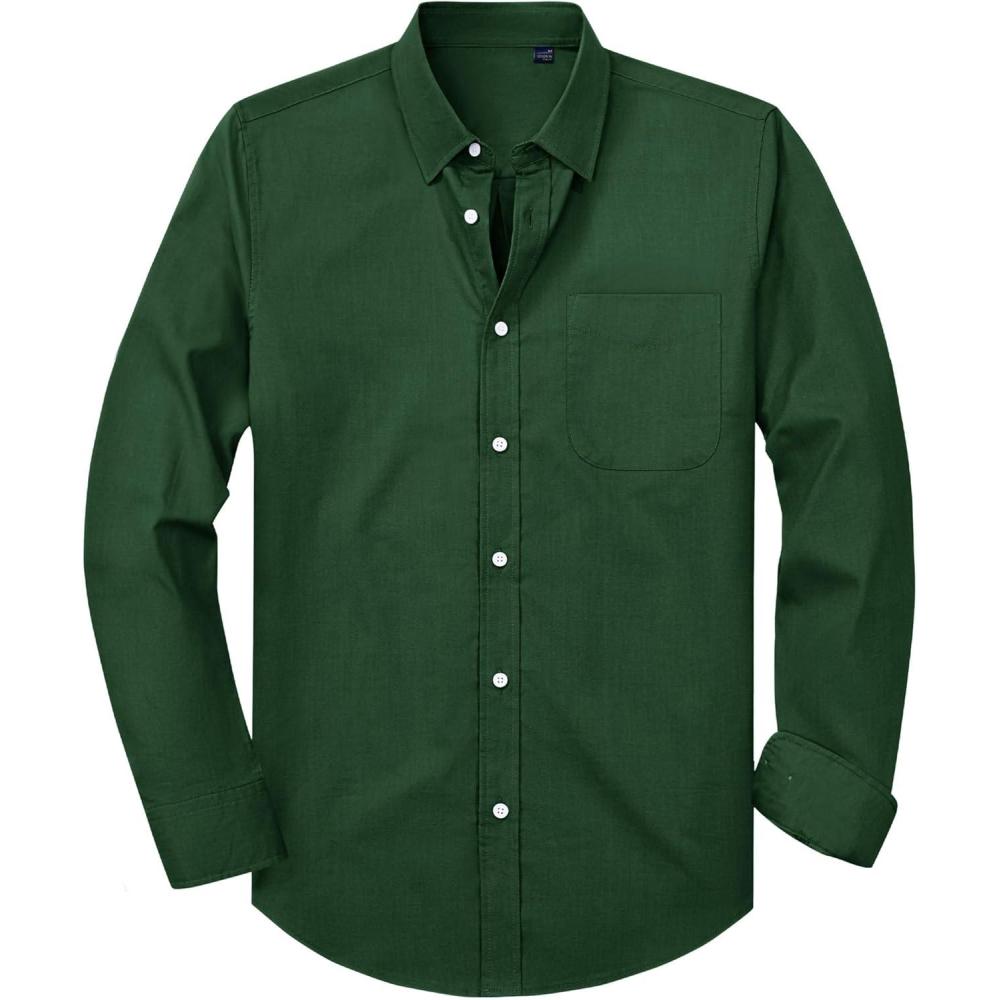 imageAlimens amp Gentle Mens Oxford Shirt Solid Stretch Dress Shirts Casual Business Long Sleeve Button Down Shirt with PocketDark Green