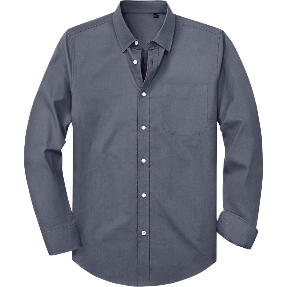 imageAlimens amp Gentle Mens Oxford Shirt Solid Stretch Dress Shirts Casual Business Long Sleeve Button Down Shirt with PocketGrey