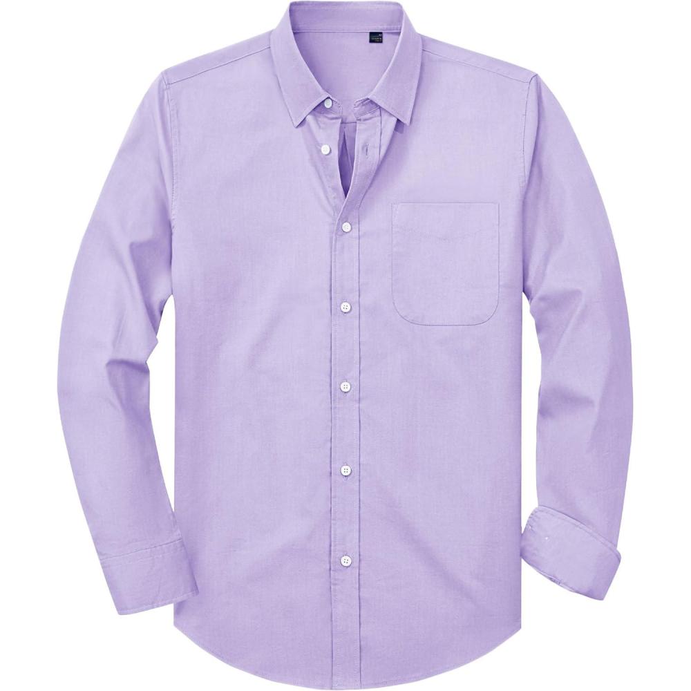 imageAlimens amp Gentle Mens Oxford Shirt Solid Stretch Dress Shirts Casual Business Long Sleeve Button Down Shirt with PocketLavender