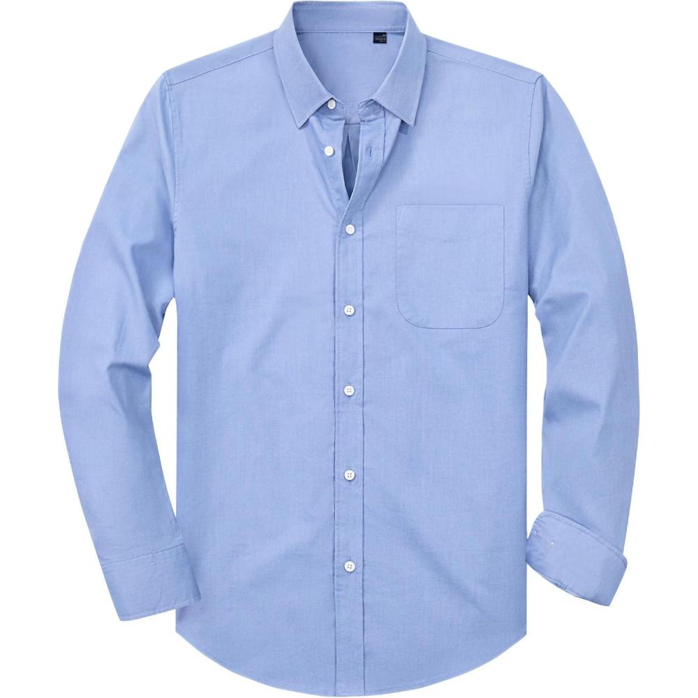 imageAlimens amp Gentle Mens Oxford Shirt Solid Stretch Dress Shirts Casual Business Long Sleeve Button Down Shirt with PocketLight Blue