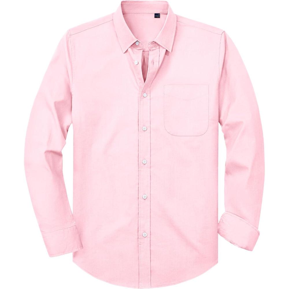 imageAlimens amp Gentle Mens Oxford Shirt Solid Stretch Dress Shirts Casual Business Long Sleeve Button Down Shirt with PocketLight Pink