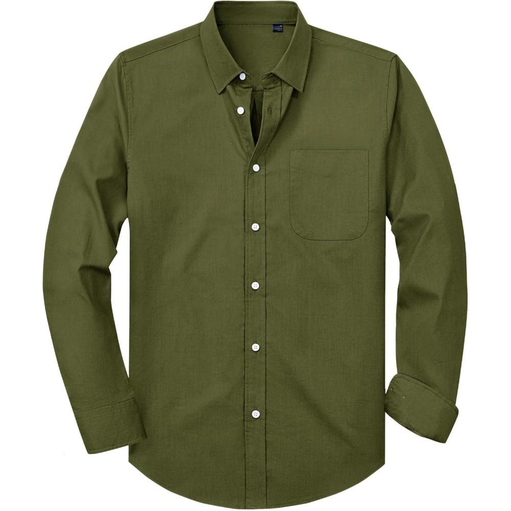 imageAlimens amp Gentle Mens Oxford Shirt Solid Stretch Dress Shirts Casual Business Long Sleeve Button Down Shirt with PocketOlive Green