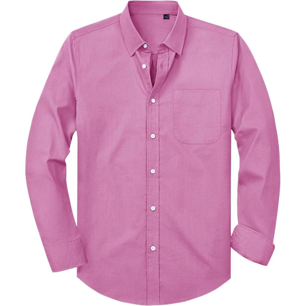 imageAlimens amp Gentle Mens Oxford Shirt Solid Stretch Dress Shirts Casual Business Long Sleeve Button Down Shirt with PocketPink