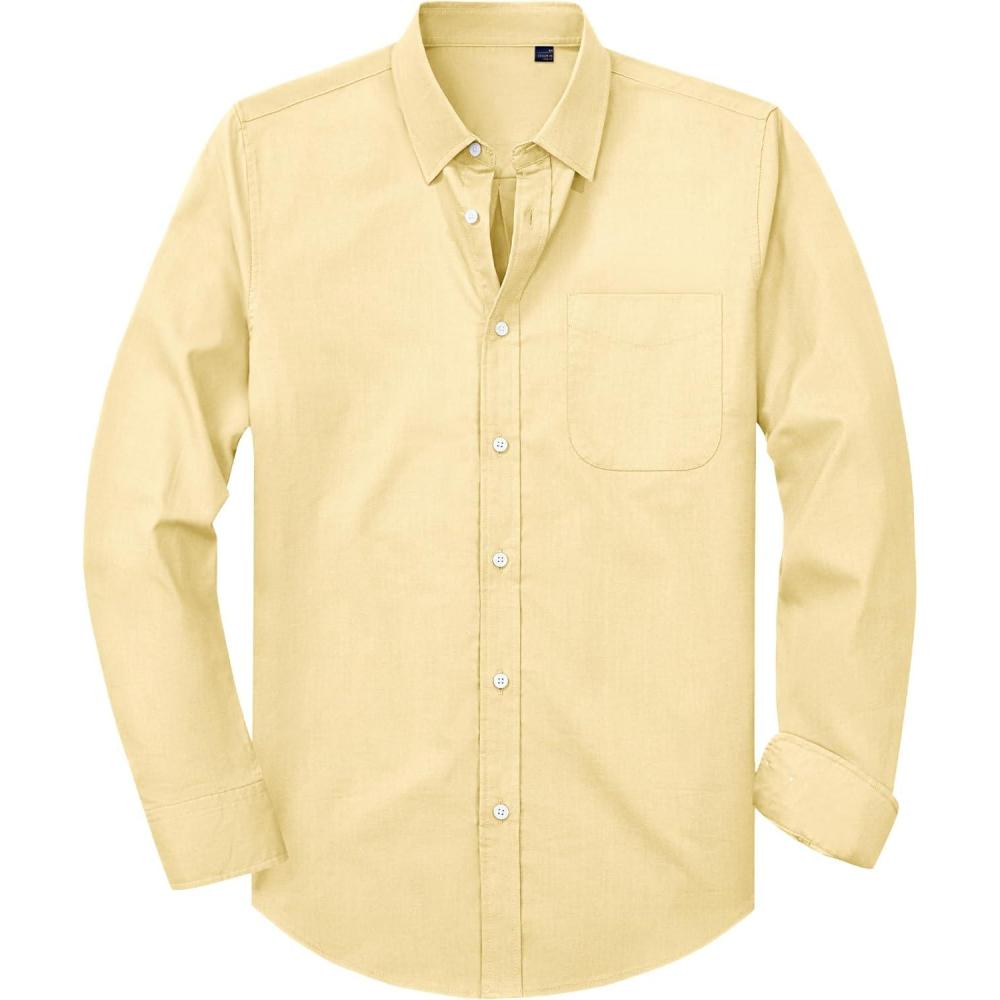 imageAlimens amp Gentle Mens Oxford Shirt Solid Stretch Dress Shirts Casual Business Long Sleeve Button Down Shirt with PocketYellow