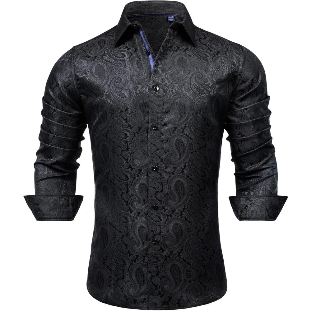 imageAlimens amp Gentle Mens Paisley Dress Shirt Long Sleeve Luxury Button Down Floral Shirt Party Casual WeddingBlack