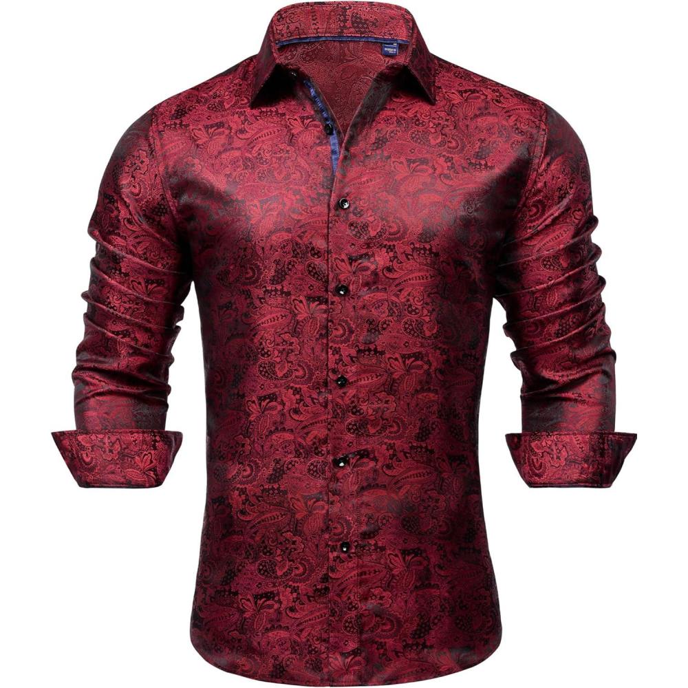 imageAlimens amp Gentle Mens Paisley Dress Shirt Long Sleeve Luxury Button Down Floral Shirt Party Casual WeddingBlack Red