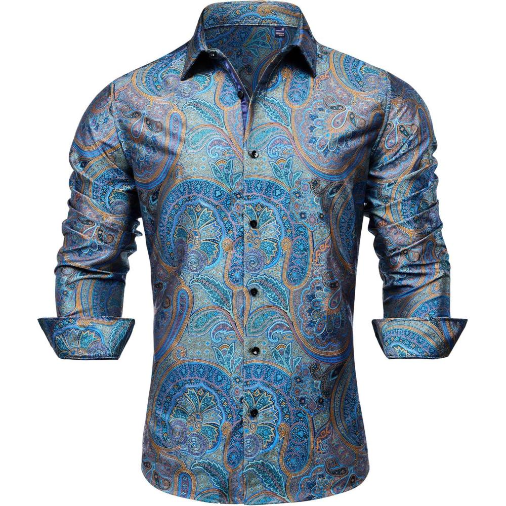 imageAlimens amp Gentle Mens Paisley Dress Shirt Long Sleeve Luxury Button Down Floral Shirt Party Casual WeddingBlue
