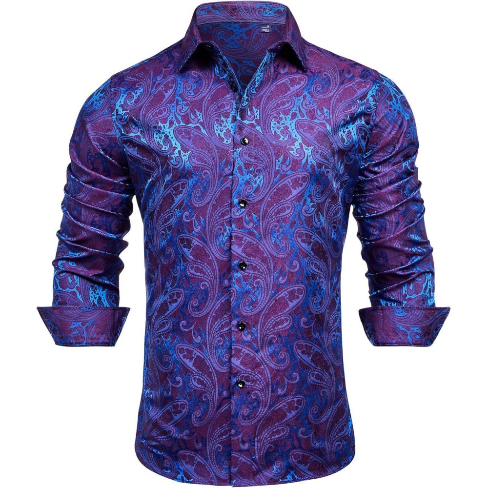 imageAlimens amp Gentle Mens Paisley Dress Shirt Long Sleeve Luxury Button Down Floral Shirt Party Casual WeddingPurple Teal