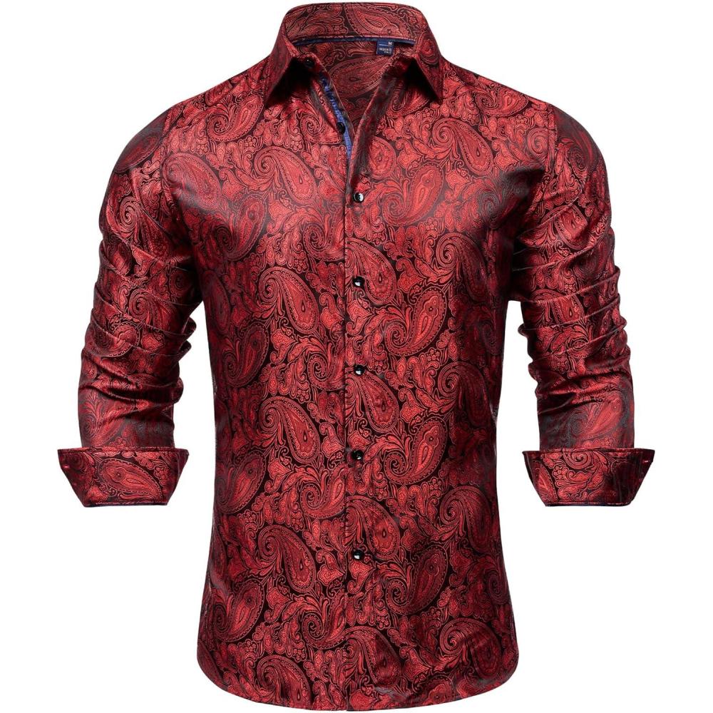 imageAlimens amp Gentle Mens Paisley Dress Shirt Long Sleeve Luxury Button Down Floral Shirt Party Casual WeddingRed