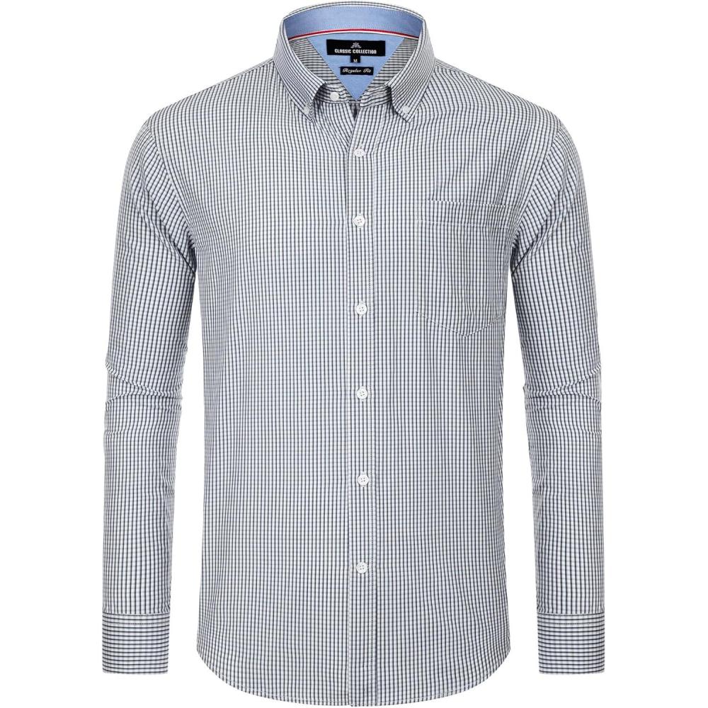imageAlimens amp Gentle Mens Plaid Button Down Shirts Cotton Long Sleeve Dress Shirts Regular Fit Gingham ShirtsBlack Gingham