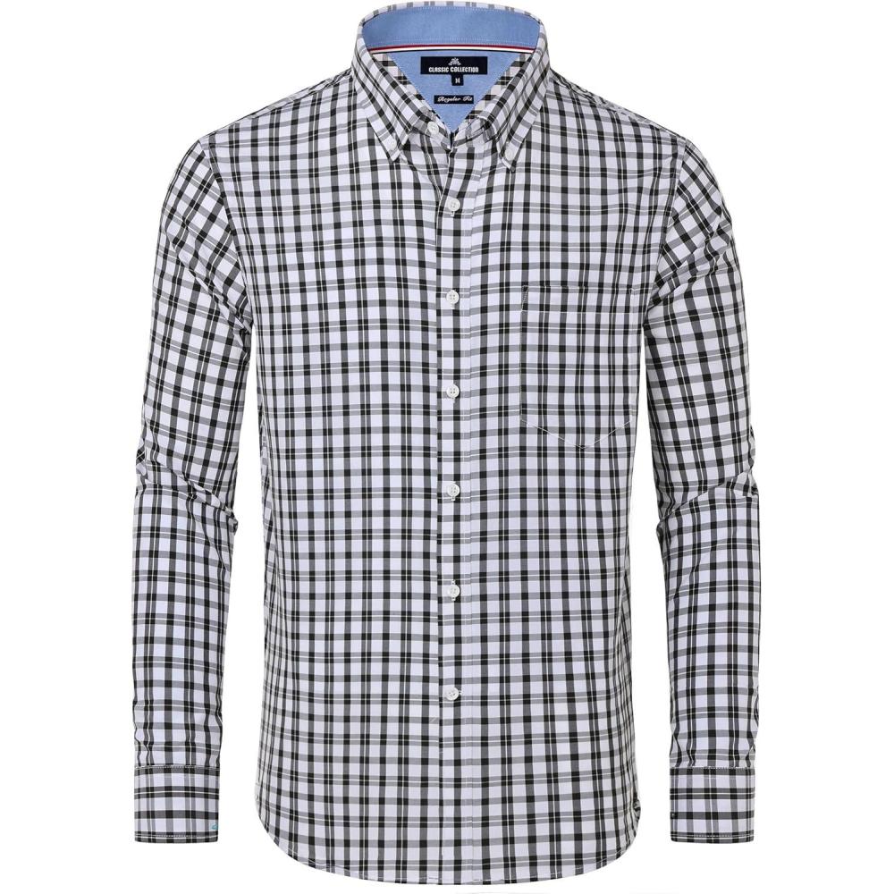 imageAlimens amp Gentle Mens Plaid Button Down Shirts Cotton Long Sleeve Dress Shirts Regular Fit Gingham ShirtsBlack White Plaid