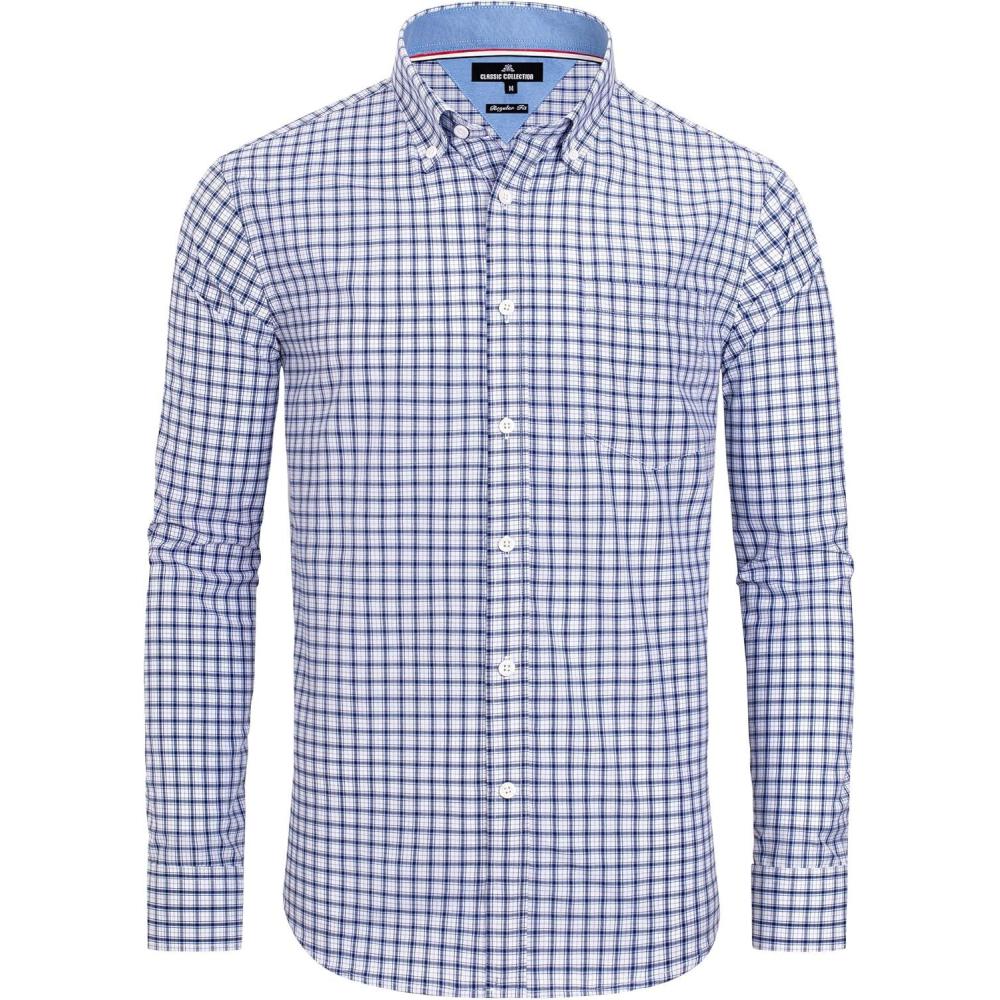 imageAlimens amp Gentle Mens Plaid Button Down Shirts Cotton Long Sleeve Dress Shirts Regular Fit Gingham ShirtsBlue Gingham