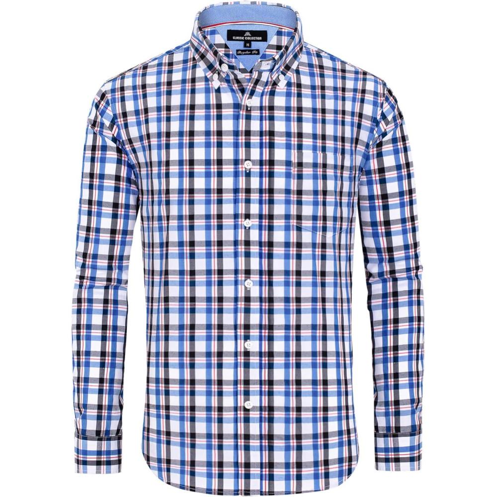 imageAlimens amp Gentle Mens Plaid Button Down Shirts Cotton Long Sleeve Dress Shirts Regular Fit Gingham ShirtsBlue Black Check