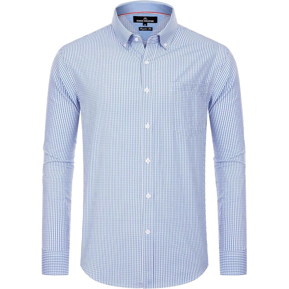 imageAlimens amp Gentle Mens Plaid Button Down Shirts Cotton Long Sleeve Dress Shirts Regular Fit Gingham ShirtsBlue White Gingham