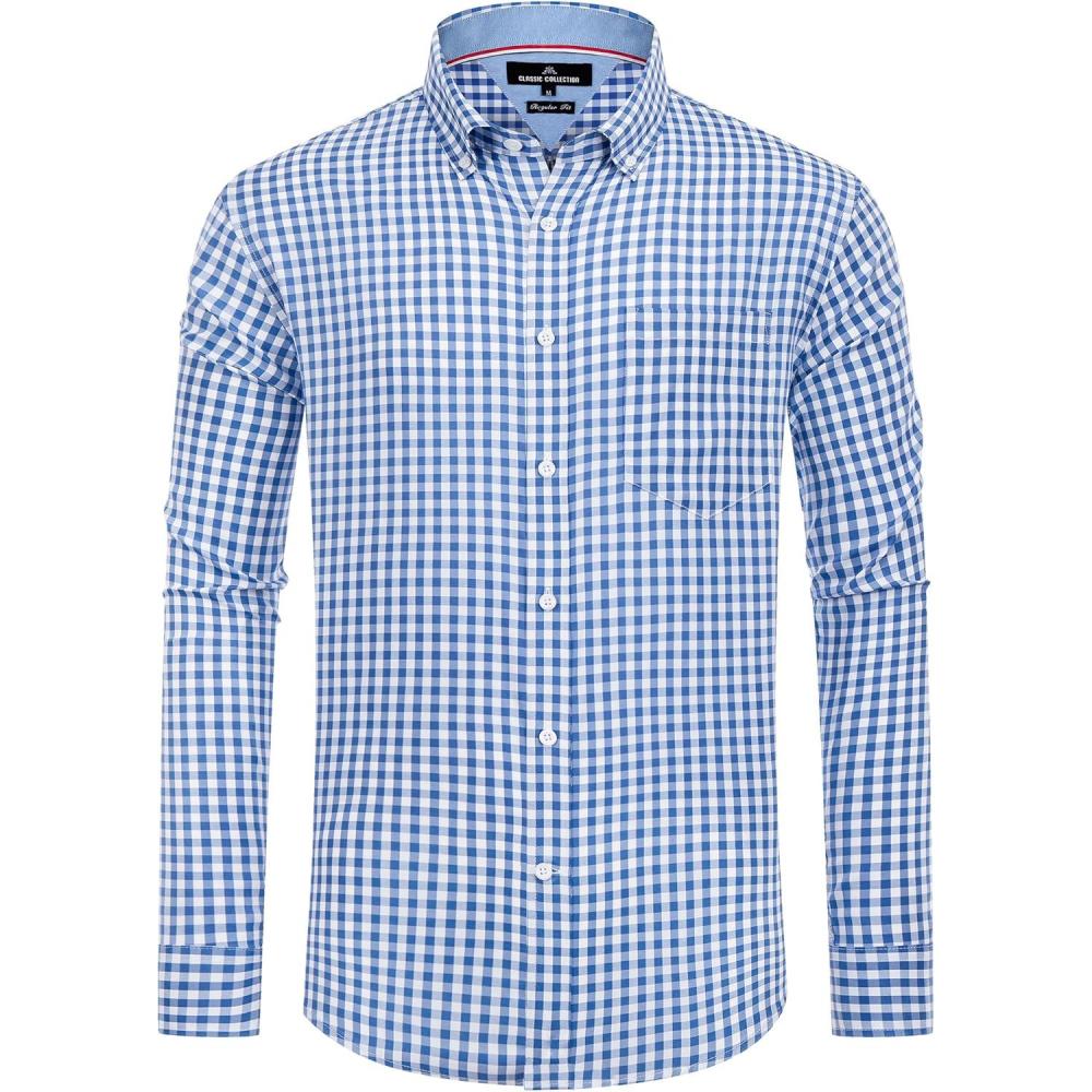 imageAlimens amp Gentle Mens Plaid Button Down Shirts Cotton Long Sleeve Dress Shirts Regular Fit Gingham ShirtsBlue White Plaid