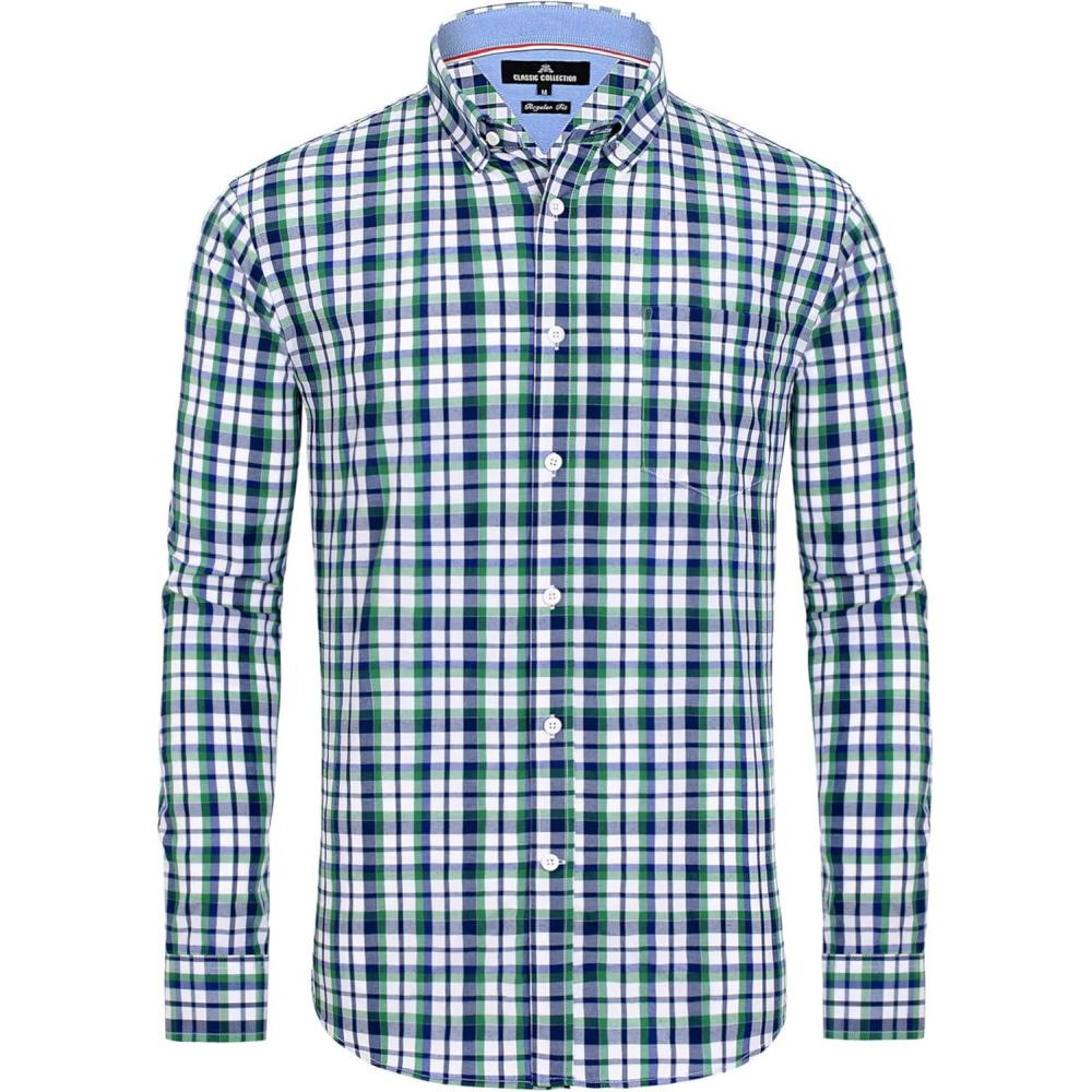 imageAlimens amp Gentle Mens Plaid Button Down Shirts Cotton Long Sleeve Dress Shirts Regular Fit Gingham ShirtsGreen Black Plaid