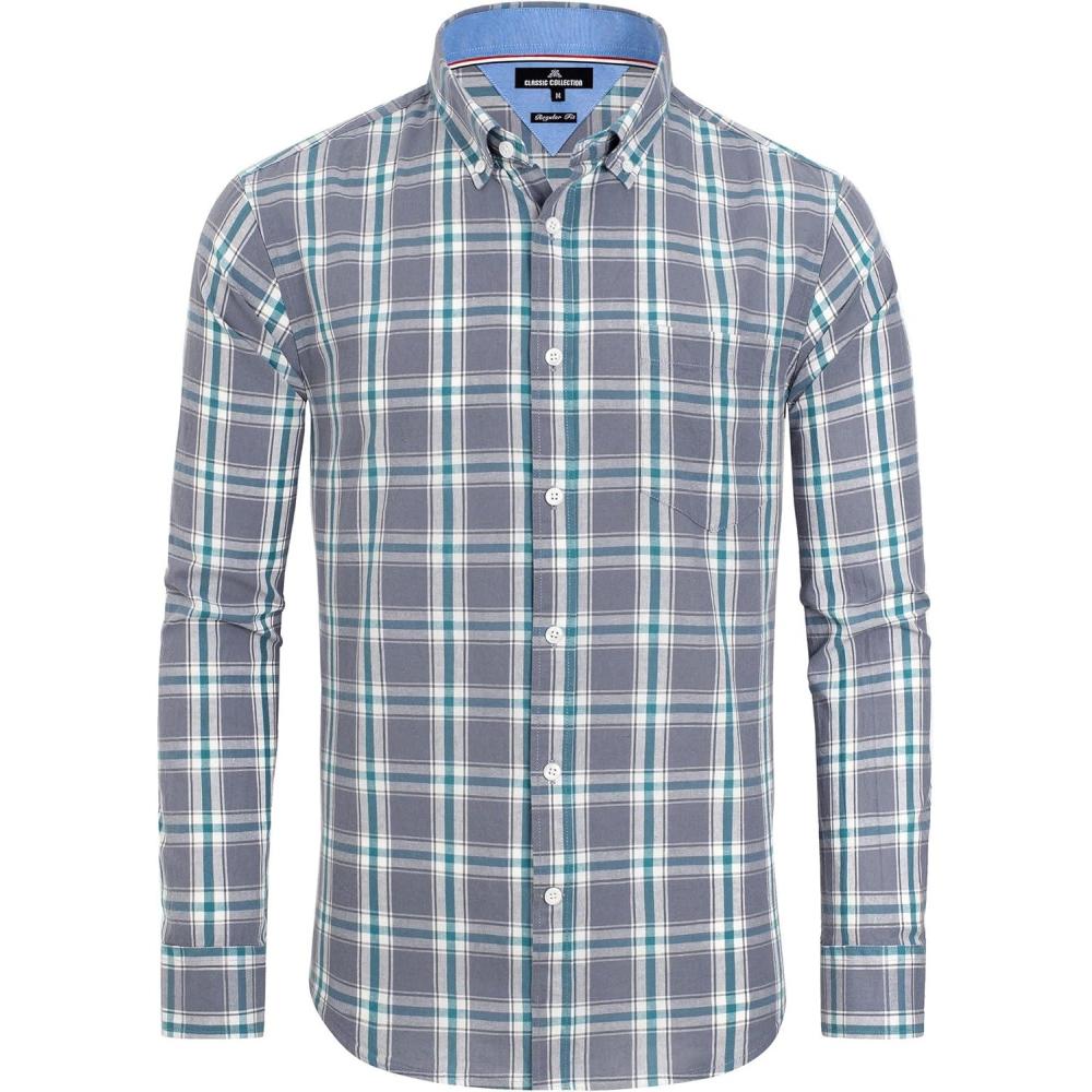 imageAlimens amp Gentle Mens Plaid Button Down Shirts Cotton Long Sleeve Dress Shirts Regular Fit Gingham ShirtsGreyGreen Plaid