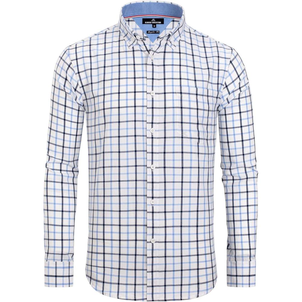 imageAlimens amp Gentle Mens Plaid Button Down Shirts Cotton Long Sleeve Dress Shirts Regular Fit Gingham ShirtsNavy Gingham